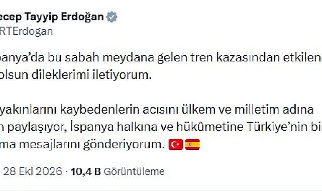 Cumhurbaşkanı Erdoğan'dan İspanya'ya geçmiş olsun mesajı