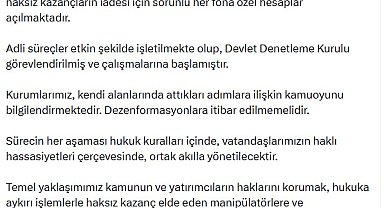 Cumhurbaşkanı Yardımcısı Yılmaz: Haksız kazançların iadesi için hesaplar açılmaktadır