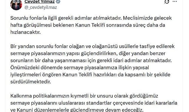 Cumhurbaşkanı Yardımcısı Yılmaz: Sorunlu fonlarla ilgili gerekli adımlar atılmaktadır
