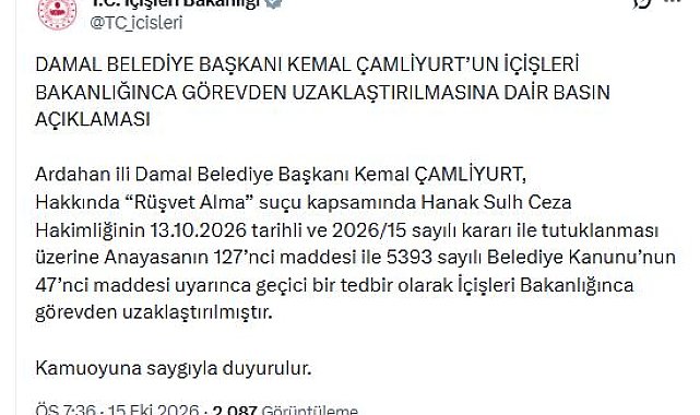 Damal Belediye Başkanı Çamliyurt, görevden uzaklaştırıldı