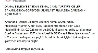 Damal Belediye Başkanı Çamliyurt, görevden uzaklaştırıldı