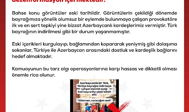 DMM: Azerbaycan'da Türk bayrağının indirilmeye çalışıldığı iddiaları asılsızdır
