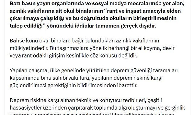 DMM'den azınlık vakıflarına ait okul binaları ile ilgili iddialara açıklama