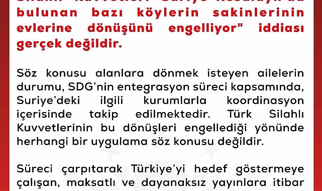 DMM'den TSK'nın Resulayn'da dönüşleri engellediği iddiasına yalanlama