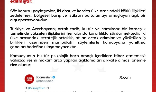 DMM'den Türkiye-Azerbaycan ilişkilerini hedef alan içeriklere ilişkin açıklama
