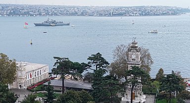 Dolmabahçe açıklarına demirleyen TCG Kemalreis havadan görüntülendi