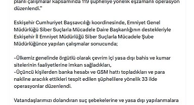 Eskişehir merkezli 33 ilde 119 şüpheliye yönelik 'yasa dışı bahis' operasyonu