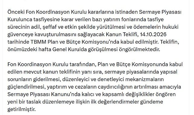 Fon Kurulu'ndan 6'ıncı toplantı: Tasfiye sürecinde olan fonların sayısı 131'den 65'e düştü