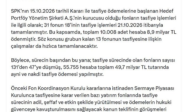 Fon Kurulu'ndan 7'nci toplantı: Tasfiye sürecindeki fon sayısı 131'den 47'e düştü
