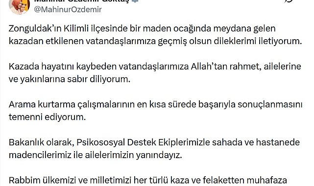 Göktaş: Psikososyal destek ekiplerimizle madencilerimiz ve ailelerimizin yanındayız