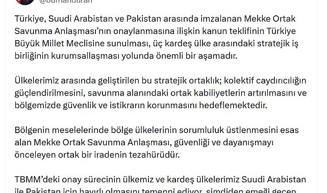 İletişim Başkanı Duran: Mekke Anlaşması'nın TBMM'ye sunulması önemli bir aşamadır