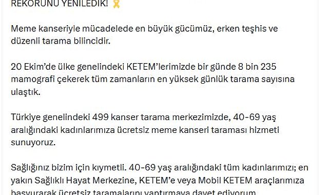 KETEM'lerde bir günde 8 bin 235 mamografi çekildi