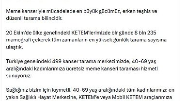 KETEM'lerde bir günde 8 bin 235 mamografi çekildi
