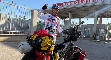 Rüyasını gerçekleştirmek için umreye giden bisikletli, Suriye'ye geçti