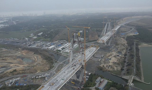 Sazlıdere Köprüsü'ndeki çalışmalar havadan görüntülendi