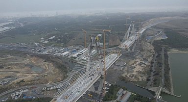 Sazlıdere Köprüsü'ndeki çalışmalar havadan görüntülendi