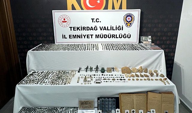 Tekirdağ'da çok sayıda tarihi eser niteliğinde obje ve materyal ele geçirildi