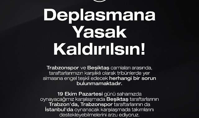 Trabzonspor'dan deplasman yasağının kaldırılması çağrısı