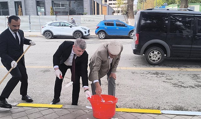 Valilik personeli, bordür taşlarını boyadı