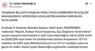 Yahşiyan Belediye Başkanvekili Demirdirek, görevden uzaklaştırıldı