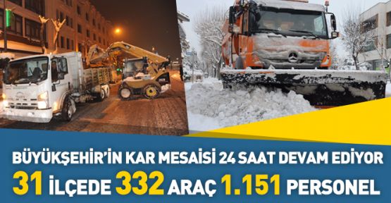 Konya'da belediye gece gündüz kar mesaisinde
